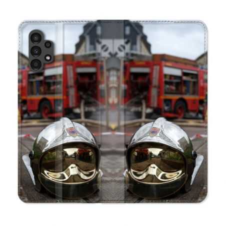 Housse Cuir Portefeuille pour Samsung Galaxy A13 4G Pompier Casque Camion