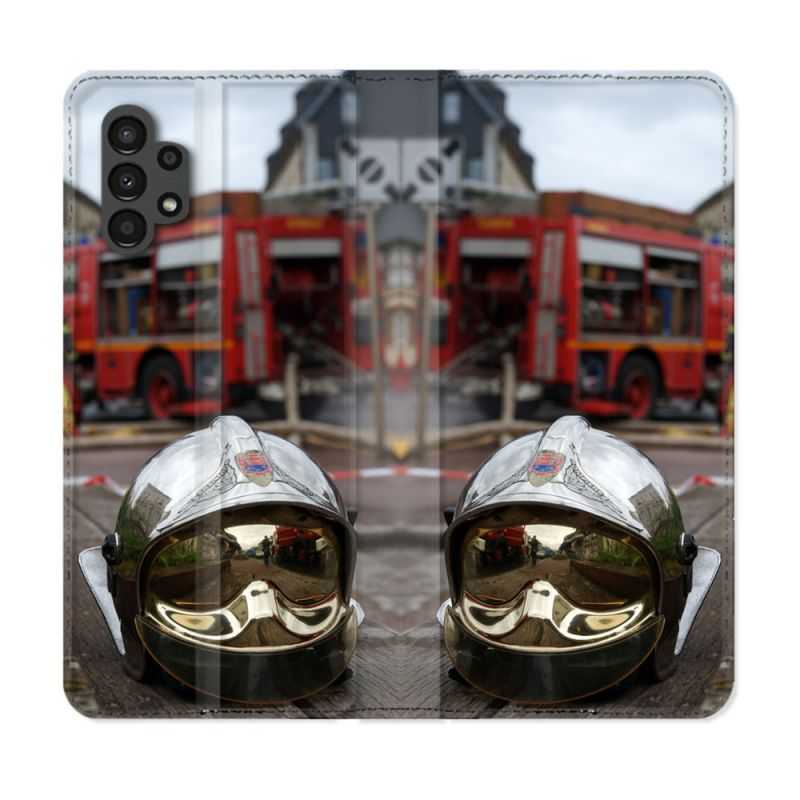 Housse Cuir Portefeuille pour Samsung Galaxy A13 4G Pompier Casque Camion