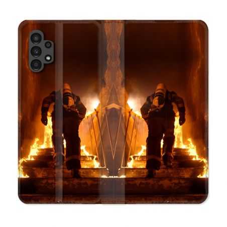 Housse Cuir Portefeuille pour Samsung Galaxy A13 4G Pompier Escalier