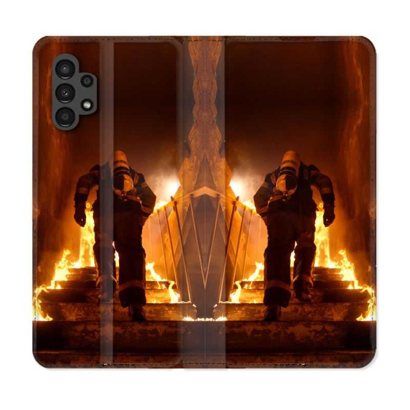 Housse Cuir Portefeuille pour Samsung Galaxy A13 4G Pompier Escalier