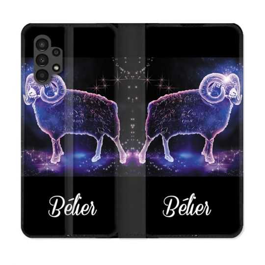 Housse Cuir Portefeuille pour Samsung Galaxy A13 4G Signe Zodiaque 2 Bélier