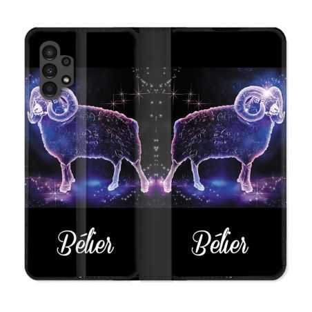 Housse Cuir Portefeuille pour Samsung Galaxy A13 4G Signe Zodiaque 2 Bélier