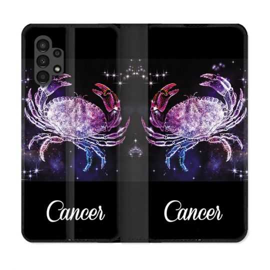 Housse Cuir Portefeuille pour Samsung Galaxy A13 4G Signe Zodiaque 2 Cancer