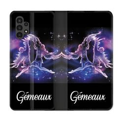 Housse Cuir Portefeuille pour Samsung Galaxy A13 4G Signe Zodiaque 2 Gémeaux