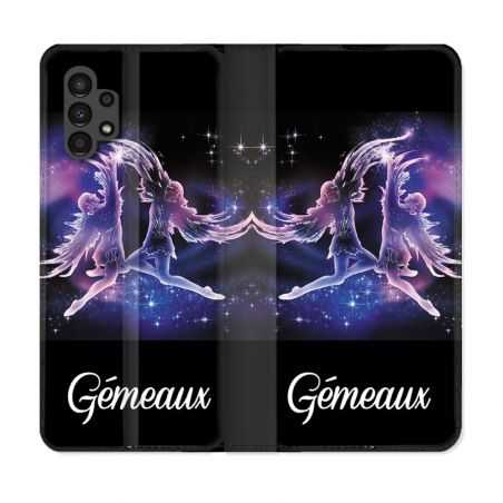 Housse Cuir Portefeuille pour Samsung Galaxy A13 4G Signe Zodiaque 2 Gémeaux