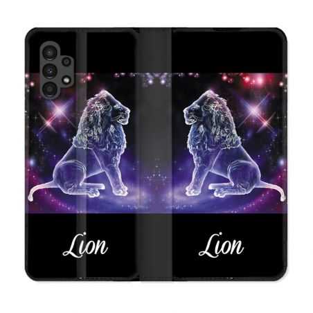 Housse Cuir Portefeuille pour Samsung Galaxy A13 4G Signe Zodiaque 2 Lion