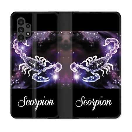 Housse Cuir Portefeuille pour Samsung Galaxy A13 4G Signe Zodiaque 2 Scorpion