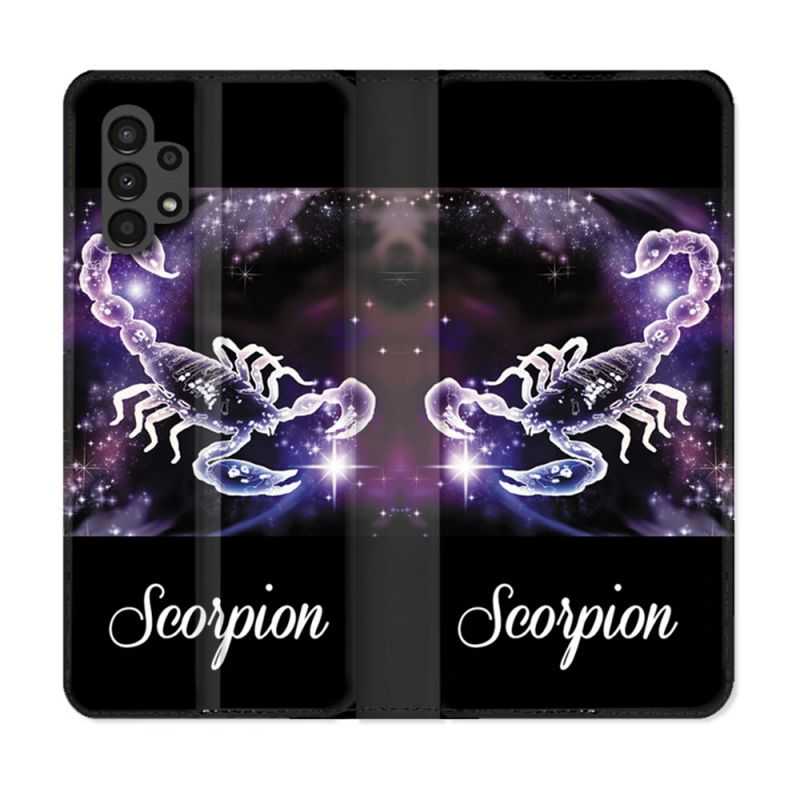 Housse Cuir Portefeuille pour Samsung Galaxy A13 4G Signe Zodiaque 2 Scorpion
