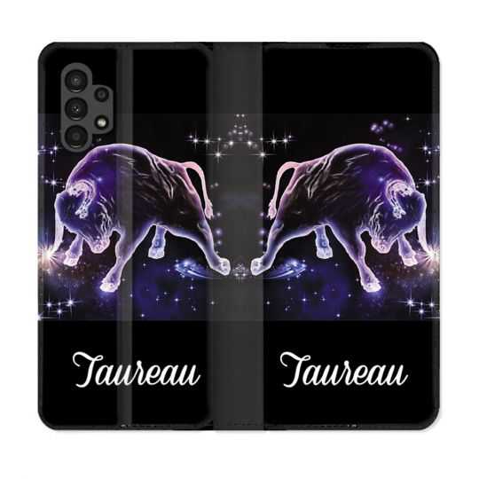 Housse Cuir Portefeuille pour Samsung Galaxy A13 4G Signe Zodiaque 2 Taureau
