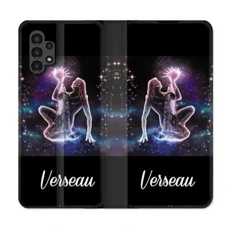 Housse Cuir Portefeuille pour Samsung Galaxy A13 4G Signe Zodiaque 2 Verseau