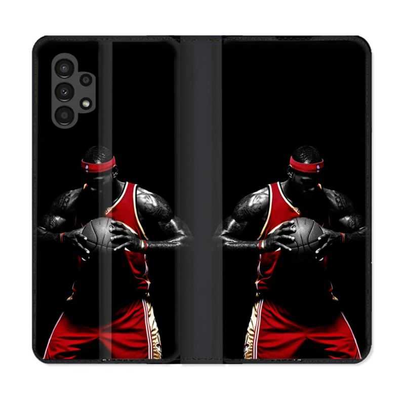 Housse Cuir Portefeuille pour Samsung Galaxy A13 4G Sport Basketeur