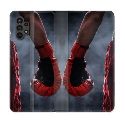 Housse Cuir Portefeuille pour Samsung Galaxy A13 4G Sport Boxe Gant Rouge