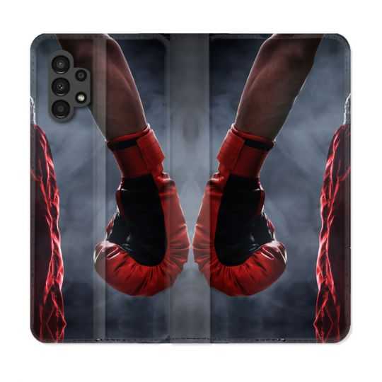 Housse Cuir Portefeuille pour Samsung Galaxy A13 4G Sport Boxe Gant Rouge