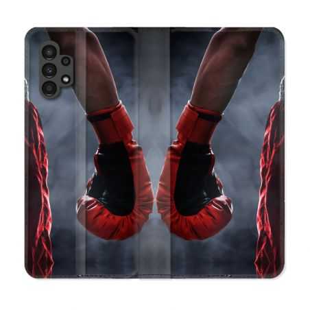 Housse Cuir Portefeuille pour Samsung Galaxy A13 4G Sport Boxe Gant Rouge