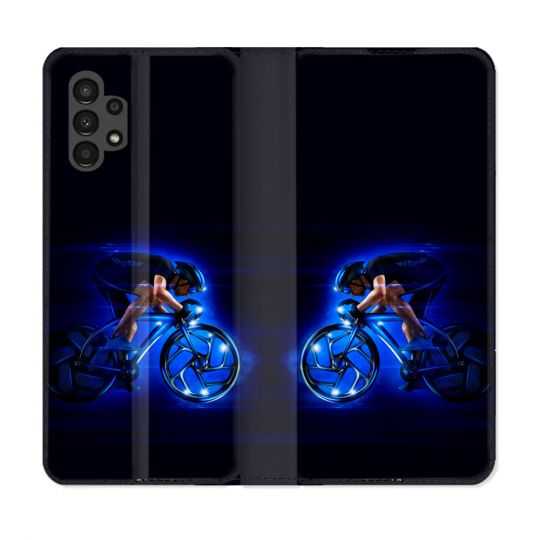 Housse Cuir Portefeuille pour Samsung Galaxy A13 4G Sport Cyclisme Bleu