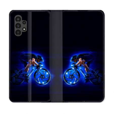 Housse Cuir Portefeuille pour Samsung Galaxy A13 4G Sport Cyclisme Bleu