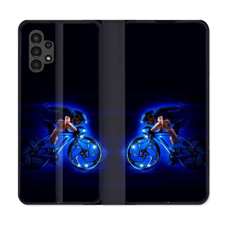 Housse Cuir Portefeuille pour Samsung Galaxy A13 4G Sport Cyclisme Bleu