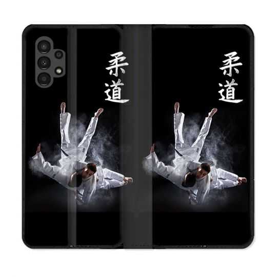 Housse Cuir Portefeuille pour Samsung Galaxy A13 4G Sport Judo Noir