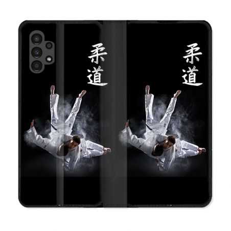 Housse Cuir Portefeuille pour Samsung Galaxy A13 4G Sport Judo Noir