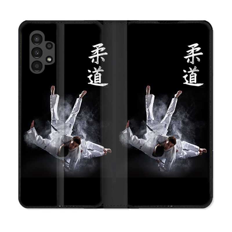 Housse Cuir Portefeuille pour Samsung Galaxy A13 4G Sport Judo Noir