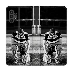 Housse Cuir Portefeuille pour Samsung Galaxy A13 4G Sport Rugby Noir Blanc