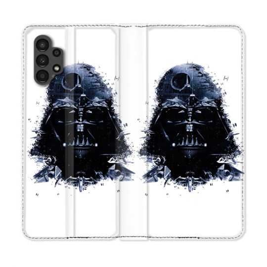 Housse Cuir Portefeuille pour Samsung Galaxy A13 4G Star Wars - Dark Vador Blanc
