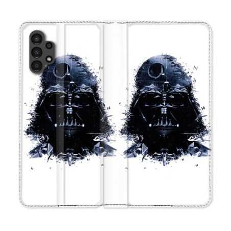 Housse Cuir Portefeuille pour Samsung Galaxy A13 4G Star Wars - Dark Vador Blanc