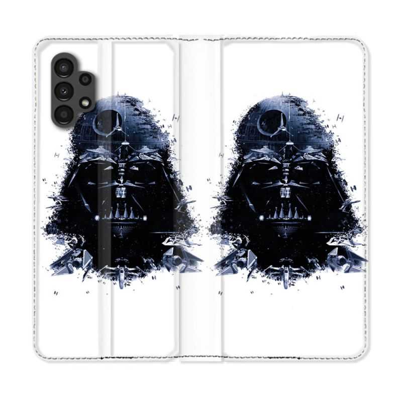 Housse Cuir Portefeuille pour Samsung Galaxy A13 4G Star Wars - Dark Vador Blanc