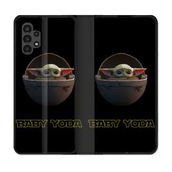 Housse Cuir Portefeuille pour Samsung Galaxy A13 4G Star Wars - Yoda bebe noir