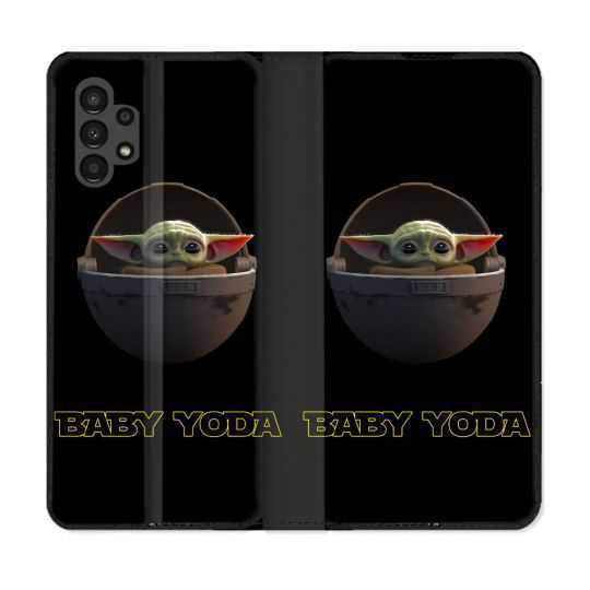 Housse Cuir Portefeuille pour Samsung Galaxy A13 4G Star Wars - Yoda bebe noir