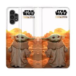 Housse Cuir Portefeuille pour Samsung Galaxy A13 4G Star Wars - Yoda bebe soleil