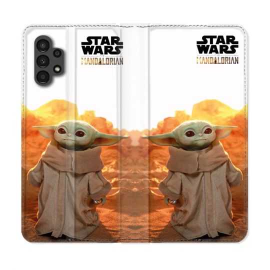 Housse Cuir Portefeuille pour Samsung Galaxy A13 4G Star Wars - Yoda bebe soleil