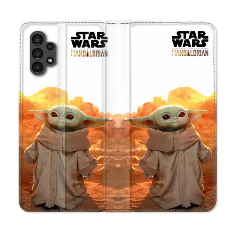 Housse Cuir Portefeuille pour Samsung Galaxy A13 4G Star Wars - Yoda bebe soleil