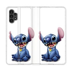 Housse Cuir Portefeuille pour Samsung Galaxy A13 4G Stitch Blanc