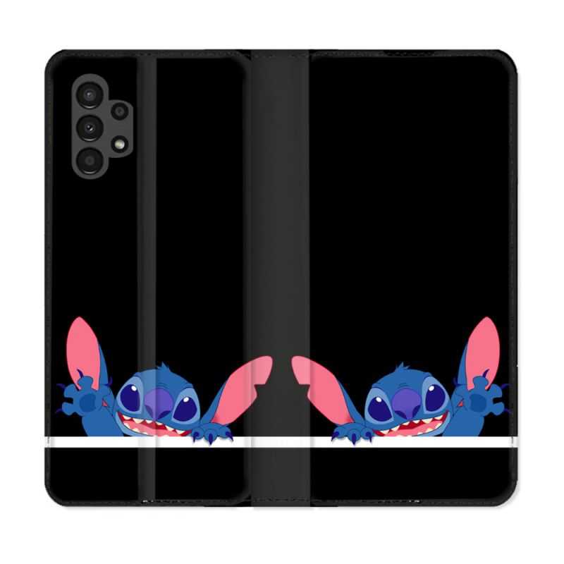 Housse Cuir Portefeuille pour Samsung Galaxy A13 4G Stitch Noir