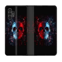 Housse Cuir Portefeuille pour Samsung Galaxy A13 4G Tete de Mort Deflagration