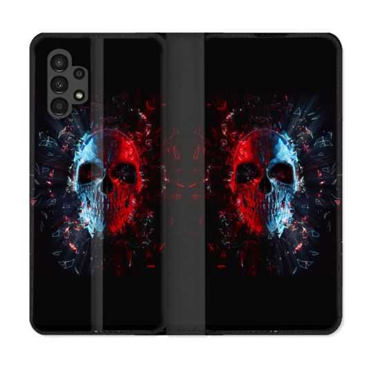 Housse Cuir Portefeuille pour Samsung Galaxy A13 4G Tete de Mort Deflagration