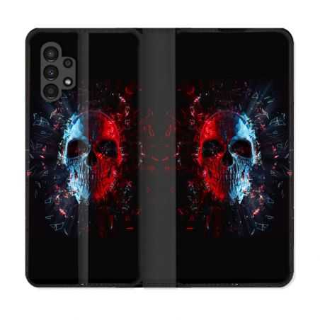 Housse Cuir Portefeuille pour Samsung Galaxy A13 4G Tete de Mort Deflagration