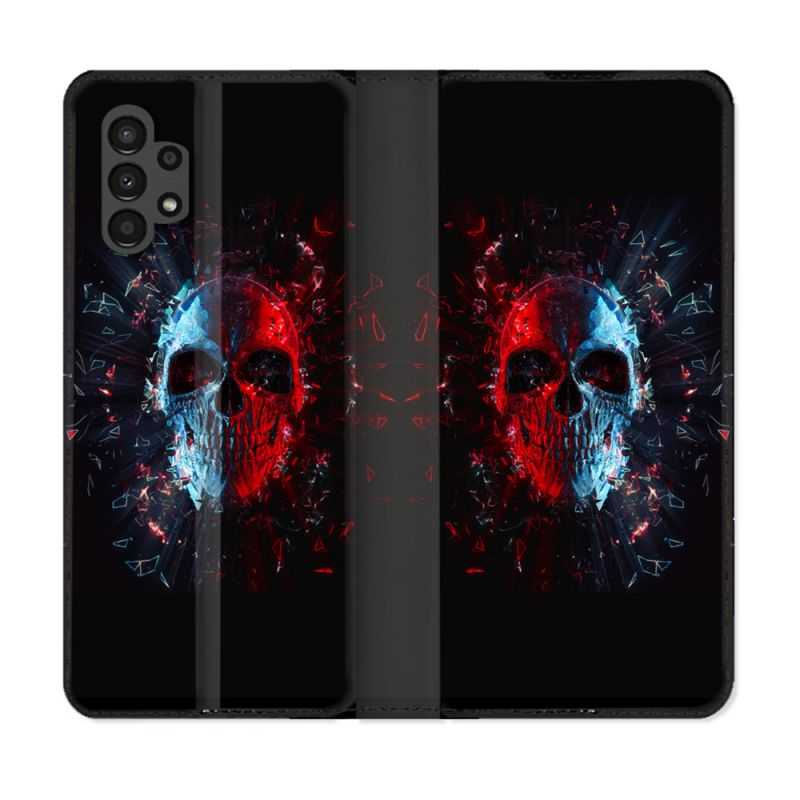 Housse Cuir Portefeuille pour Samsung Galaxy A13 4G Tete de Mort Deflagration