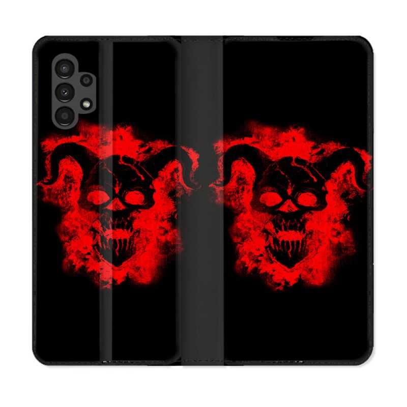 Housse Cuir Portefeuille pour Samsung Galaxy A13 4G Tete de Mort Diable