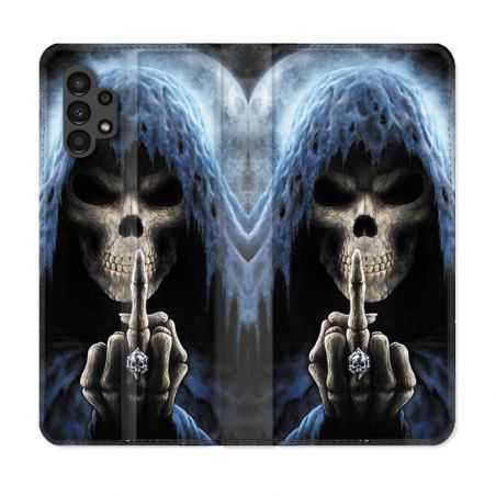 Housse Cuir Portefeuille pour Samsung Galaxy A13 4G Tete de Mort Doigt