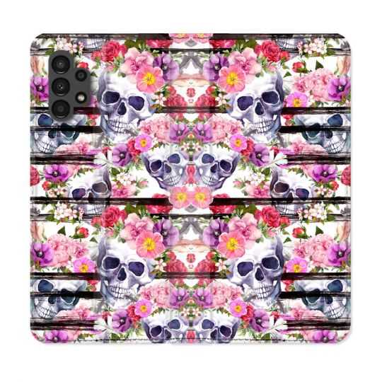 Housse Cuir Portefeuille pour Samsung Galaxy A13 4G Tete de Mort Pattern