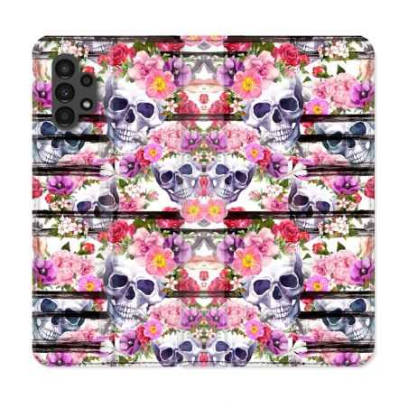 Housse Cuir Portefeuille pour Samsung Galaxy A13 4G Tete de Mort Pattern