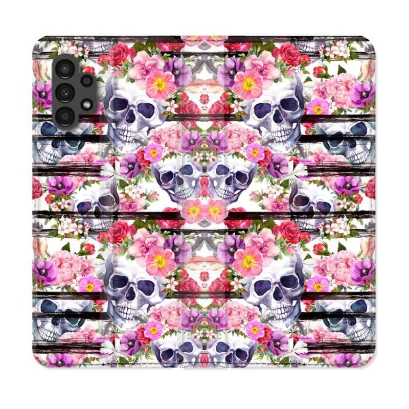 Housse Cuir Portefeuille pour Samsung Galaxy A13 4G Tete de Mort Pattern