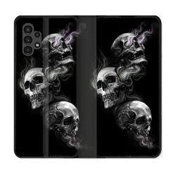 Housse Cuir Portefeuille pour Samsung Galaxy A13 4G Tete de Mort Triple