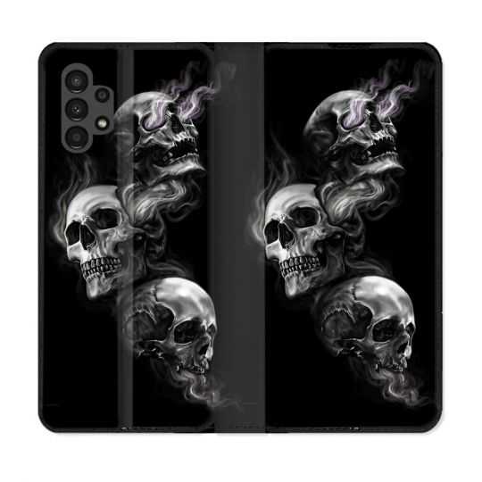Housse Cuir Portefeuille pour Samsung Galaxy A13 4G Tete de Mort Triple