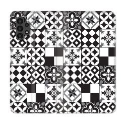 Housse Cuir Portefeuille pour Samsung Galaxy A13 4G Texture Carreau Ciment Noir