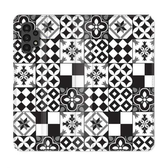 Housse Cuir Portefeuille pour Samsung Galaxy A13 4G Texture Carreau Ciment Noir