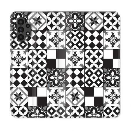 Housse Cuir Portefeuille pour Samsung Galaxy A13 4G Texture Carreau Ciment Noir