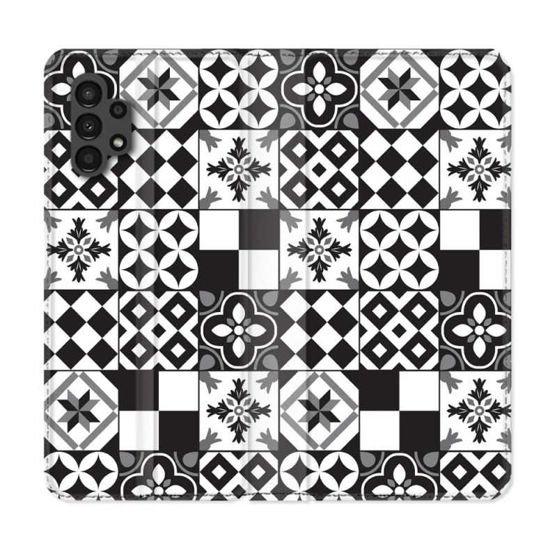 Housse Cuir Portefeuille pour Samsung Galaxy A13 4G Texture Carreau Ciment Noir